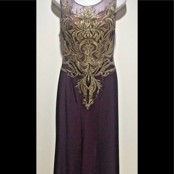 Maroon Gold Embellished Maxi Dress Size 8 - Picture 1 of 11
